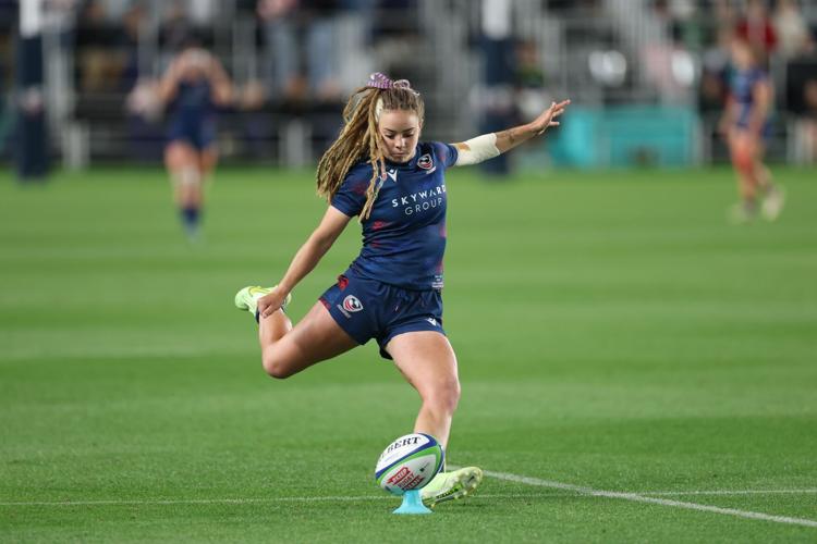 Bella Vogel kicking for the USA Women's Eagles